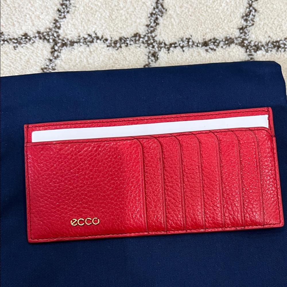 ECCO Red Pebbled Leather Card Case with Gold Logo